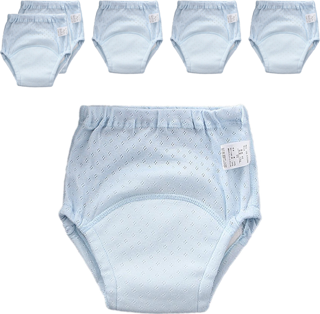 Bebehome 6層紗紗布學習褲/透氣親膚尿布褲, 藍色, 6件