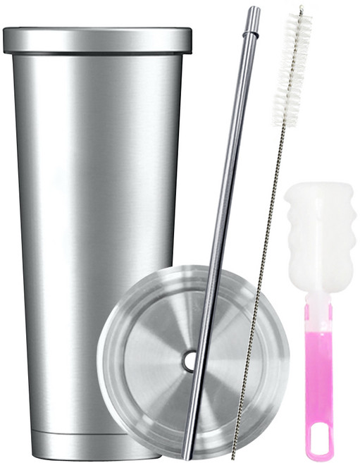 아르크 데브 텀블러 + 스테인리스빨대 + 세척솔 포함, 실버, 750ml, 1세트