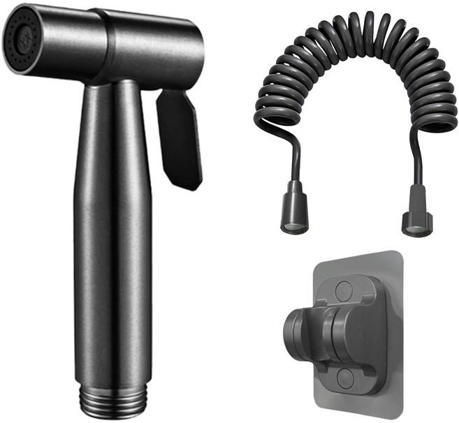 월드크린 올스텐 욕실건 + 코일호스 3m + 부착거치대 세트, 1세트, 블랙