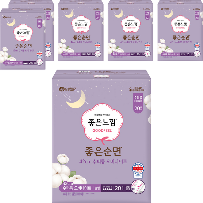 좋은느낌 좋은순면 생리대 패드형, 슈퍼롱, 20개입, 6개