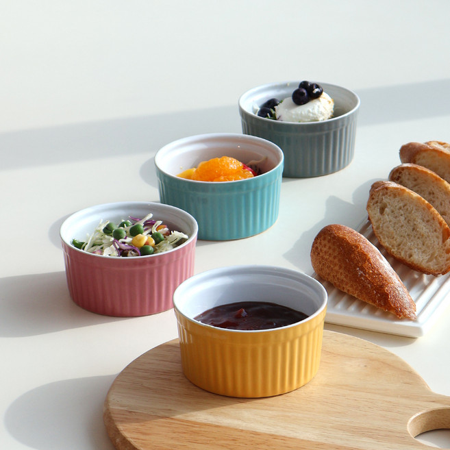 로얄보덴 블라썸 찬기 종지 레머킨 보울 4P 세트, 핑크, 블루, 머스터드, 그레이, 1세트