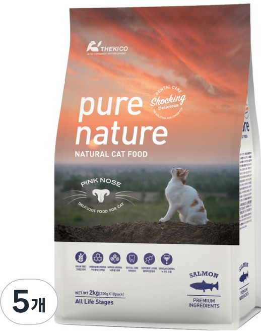 퓨어네이쳐 전연령 고양이 건식사료, 2kg, 연어, 5개