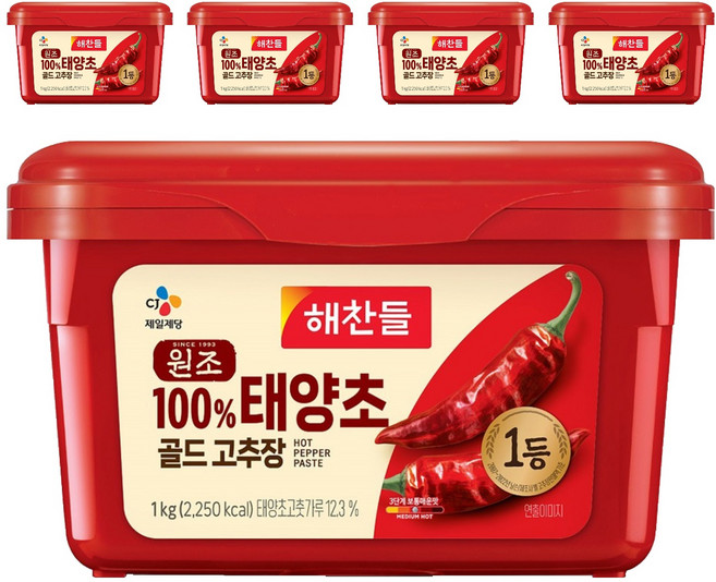 해찬들 태양초 골드 고추장, 1kg, 5개