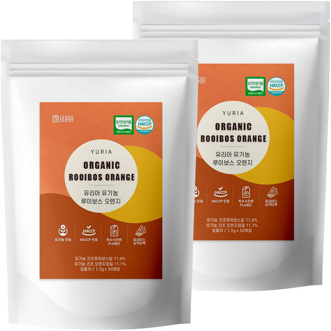 유리아 유기농 생분해 삼각티백 루이보스 오렌지차, 1.2g, 50개입, 2개
