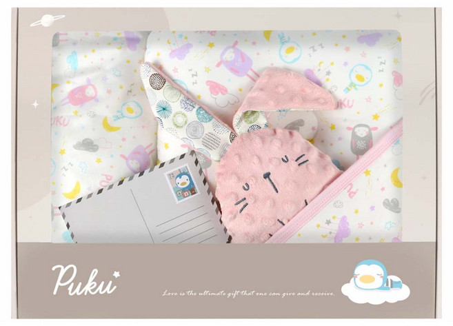 PUKU 藍色企鵝 雲朵抱抱晚安禮盒, 粉眠羊 白色
