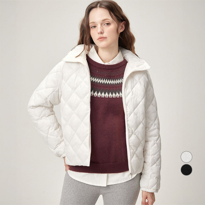 ELLE PARIS 여성용 레귤러핏 경량 후드 퀼팅 숏 패딩 점퍼