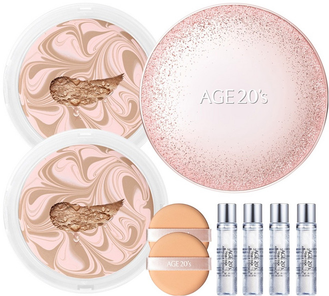 에이지투웨니스 에센스 커버 팩트 스파클케이스 + 리필 12.5g x 2p + 앰플 10ml x 4p, 핑크베이지21호, 1개