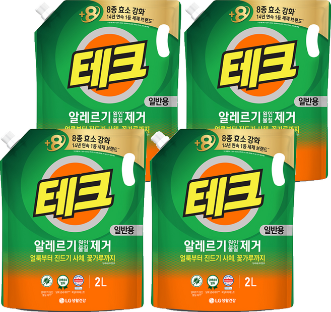 테크 진드기 알레르기 원인 제거 액체세제 일반 리필, 2L, 4개