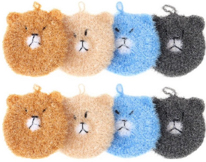 이와이엔 거품왕 2겹 곰돌이 수세미, 8개, 1개