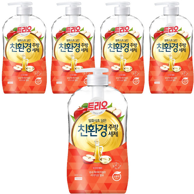 트리오 발효식초 담은 친환경 주방세제 사과향, 680ml, 5개