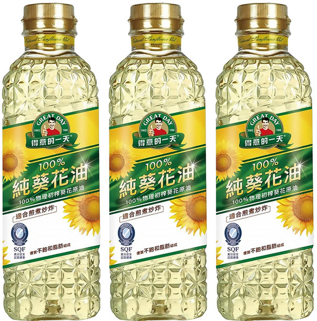 得意的一天 100%純葵花油, 1L, 3瓶
