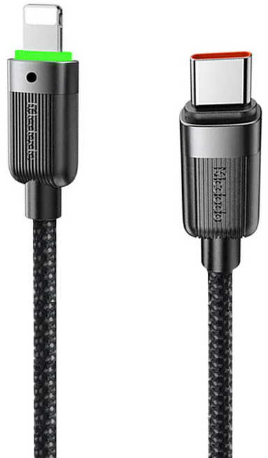 Mcdodo 麥多多 Type-C-Lightning磁吸收納編織充電線 LED 36W/3A 快充線 鋁合金外殼 48支高密度編織, 1.2m, 黑色, 1條