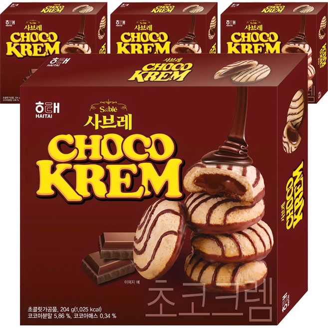 해태제과 사브레 초코크렘, 204g, 4개