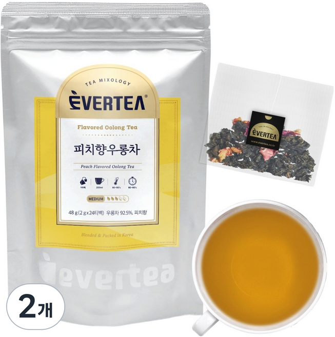 에버티 피치 우롱차 과일향 가향차 티백, 2g, 24개입, 2개