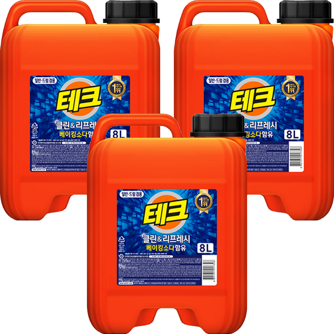 테크 클린앤리프레시 뉴 일반 드럼 겸용 액상세제 본품, 8L, 3개