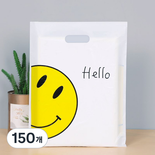 길그리 예쁜 비닐 손잡이 선물 포장 봉투 쇼핑백, 02 스마일, 150개