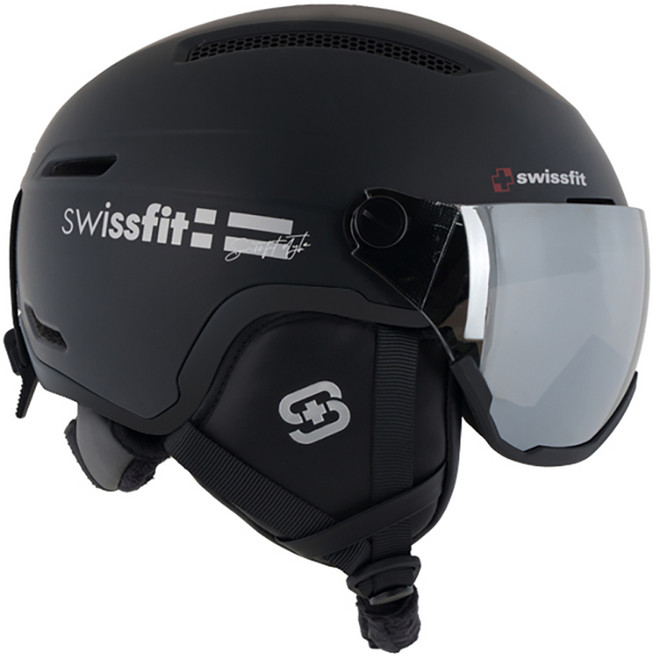 스위스핏 라피네 스키 스노우 고글 일체형 바이저헬멧, 블랙, 1개