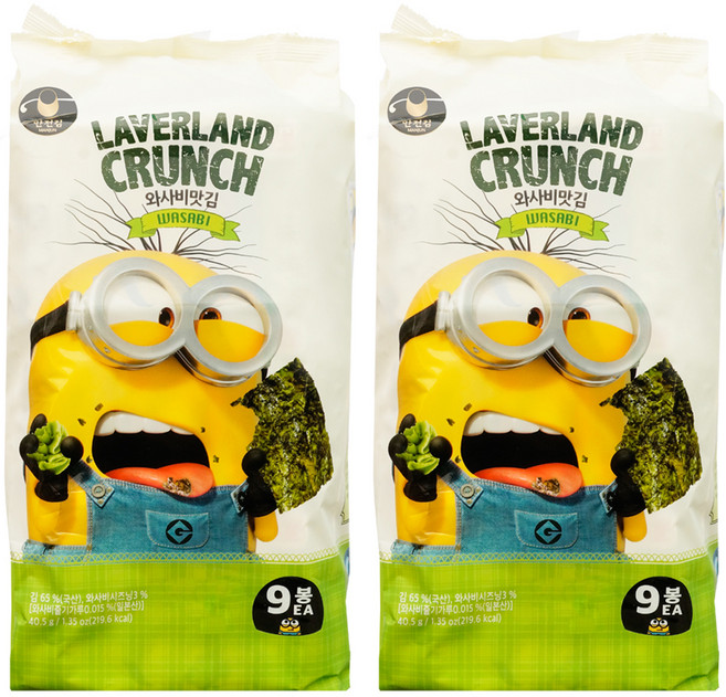 만전김 미니언즈 LAVERLAND CRUNCH 와사비맛김, 40.5g, 2개