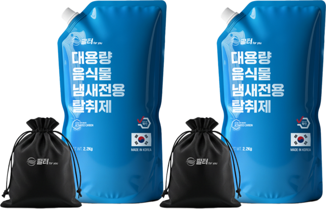 필터포유 음식물 처리기 필터 리필 숨쉬는 탈취 활성탄 + 다용도 파우치 세트, 2.2kg, 2세트