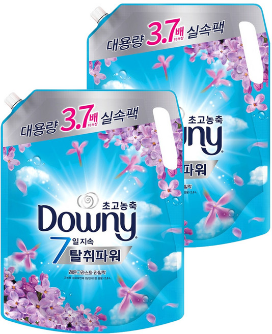다우니 탈취파워 고농축 섬유유연제 레몬그라스와 라일락 리필, 2.6L, 2개