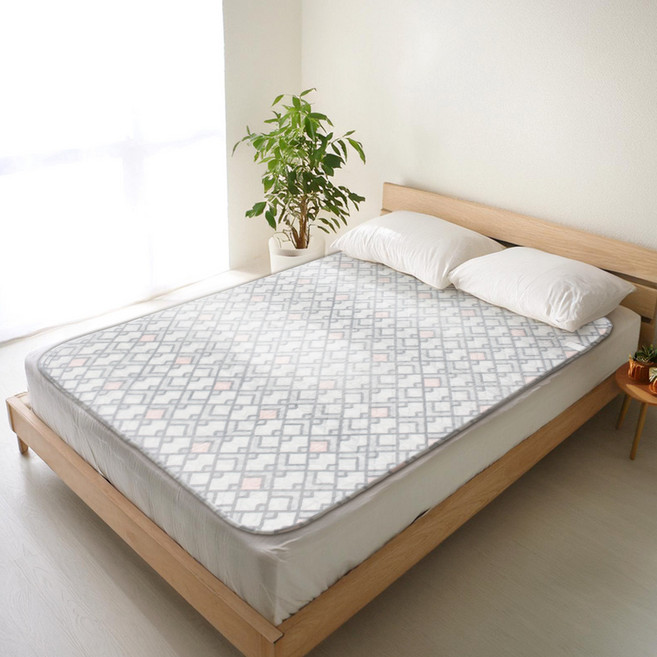 일월 워셔블 카본 온열 전기매트 체크 그레이, 더블(140 x 180 cm)