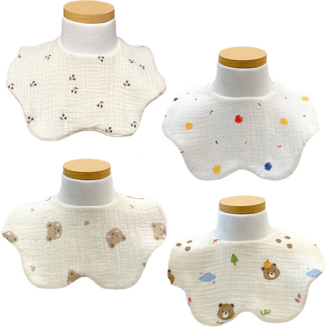 LuxuryBaby 6層楊柳紗圍兜, 花朵D款組合, 4入, 1套