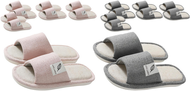 라이프란스 프리미엄 린넨 거실화 2종 세트, 핑크+그레이, 5세트