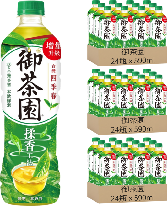 御茶園 台灣四季春 無糖, 590ml, 72瓶