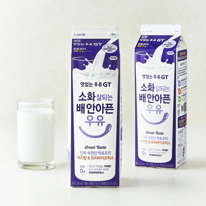 남양유업 맛있는우유GT 소화 잘되는 배 안아픈 저지방 & 프리바이오틱스 우유, 900ml, 2개