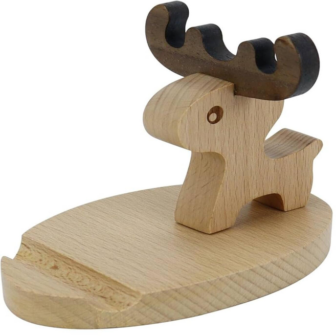 良瑞軒有限公司 原木麋鹿造型手機支架, 原木色, 1個