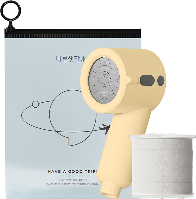 바른생활수 여행용 미니 샤워기 + 필터, 1개, 크림옐로우