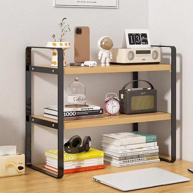 디엔오 책상 주방 틈새 수납용 소형 선반, 블랙 + 우드