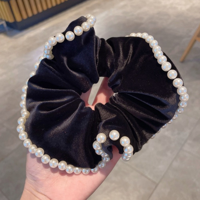 비투윈 패션 벨벳 비즈 곱창 머리끈