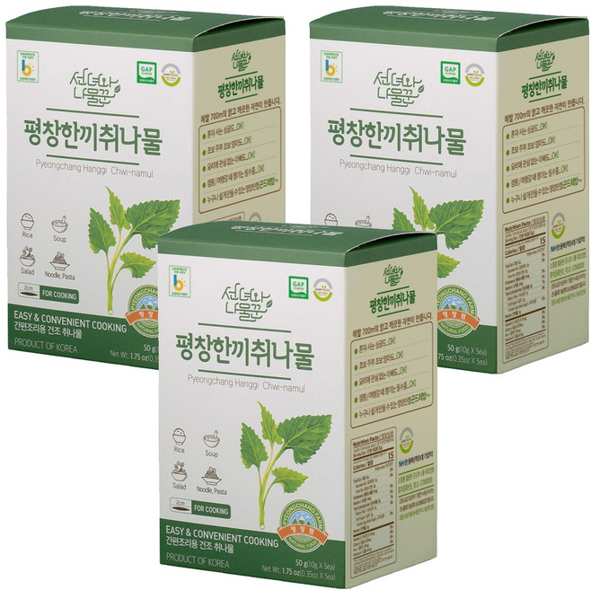 선녀와나물꾼 평창 한끼 취나물 박스타입, 50g, 3박스