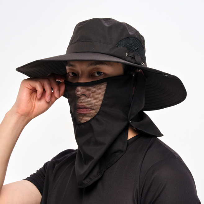 알파마운틴 자외선 차단 아웃도어 챙 모자 + 넥커버, 블랙