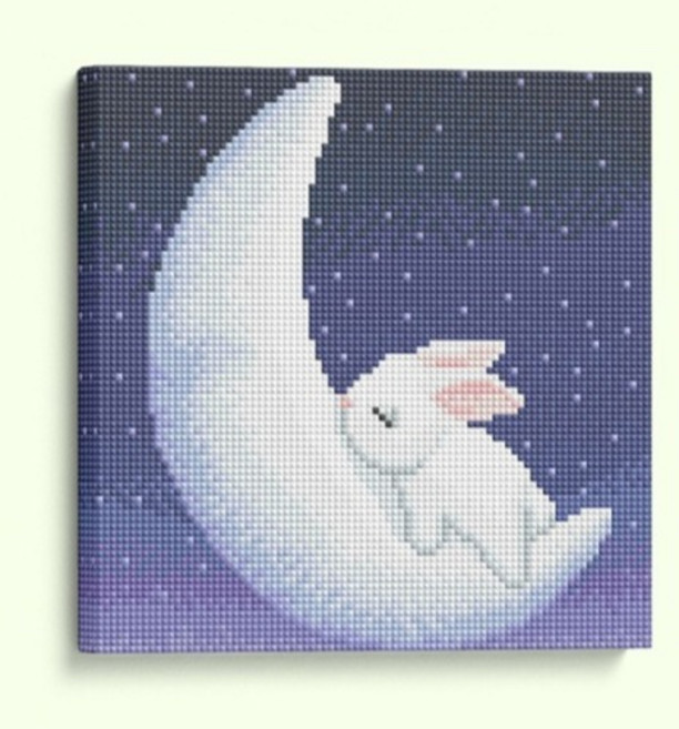 아트조이 DIY 보석십자수 세트 캔버스형 25 x 25 cm, 토끼와 달, 1세트