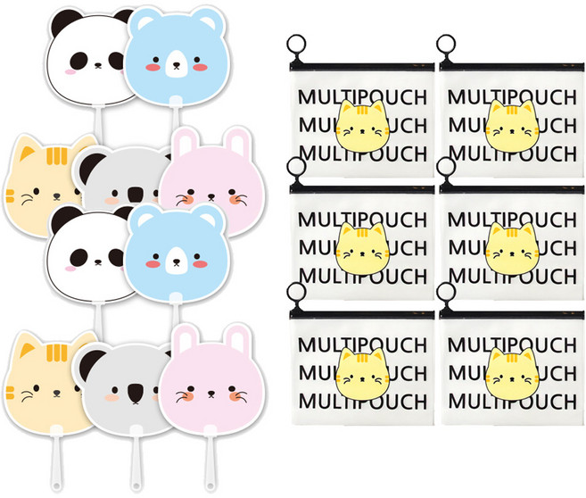 애니멀 프랜즈 부채 5p + 애니멀 지퍼백 스몰 3p 세트, 고양이(지퍼백), 랜덤발송(부채), 2세트