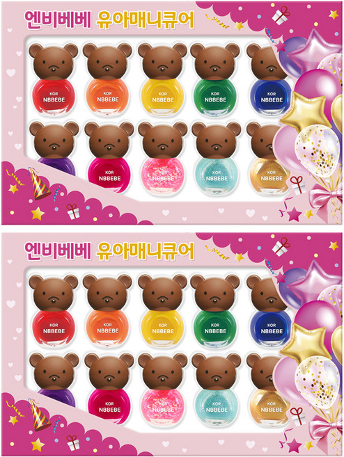엔비베베 비비드 곰돌이 어린이 매니큐어 10종 세트, 2개, 혼합색상