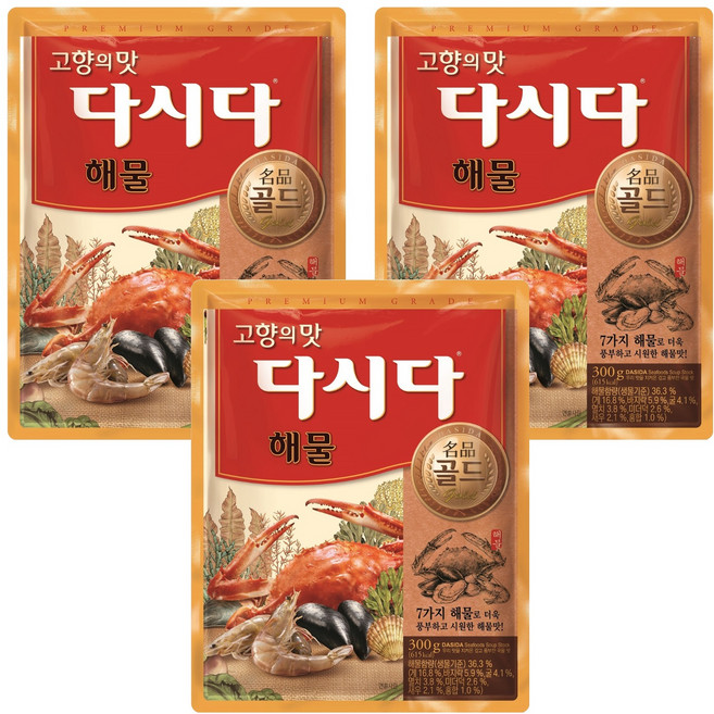 다시다 명품골드 해물, 300g, 3개