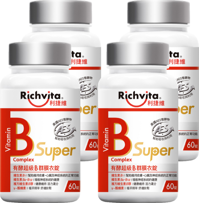 Richvita 利捷維 有酵超級B群膜衣錠, 60顆, 4罐