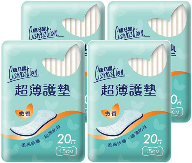 康乃馨 超薄護墊 微香, 15cm, 20片, 4包