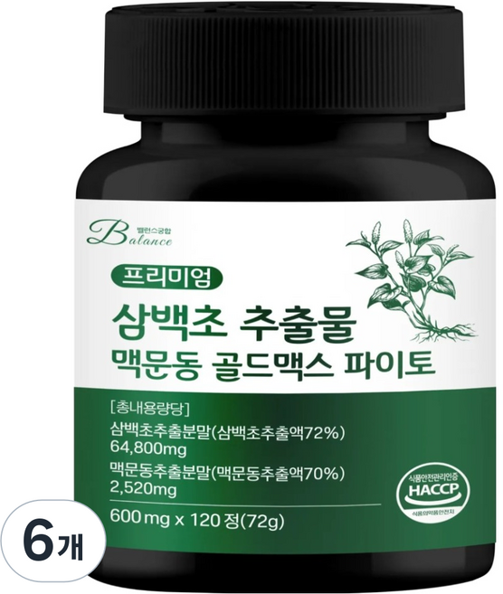 밸런스궁합 삼백초 추출물 맥문동 골드맥스 파이토 72g, 6개, 120정