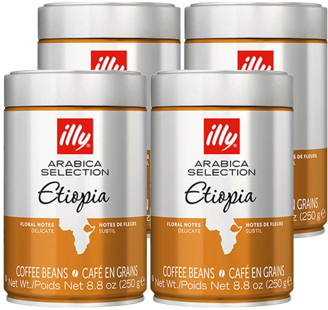 illy 意利 阿拉比卡精選 衣索比亞咖啡豆, 全豆(未研磨), 250g, 4個
