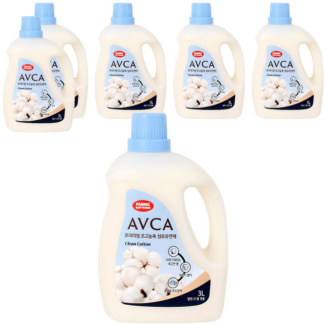 아브카 프리미엄 초고농축 섬유유연제 클린코튼향 본품, 3L, 6개