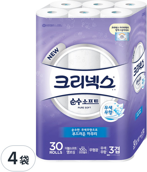 Kleenex 三層棉柔捲筒衛生紙, 27m, 30捲, 4袋