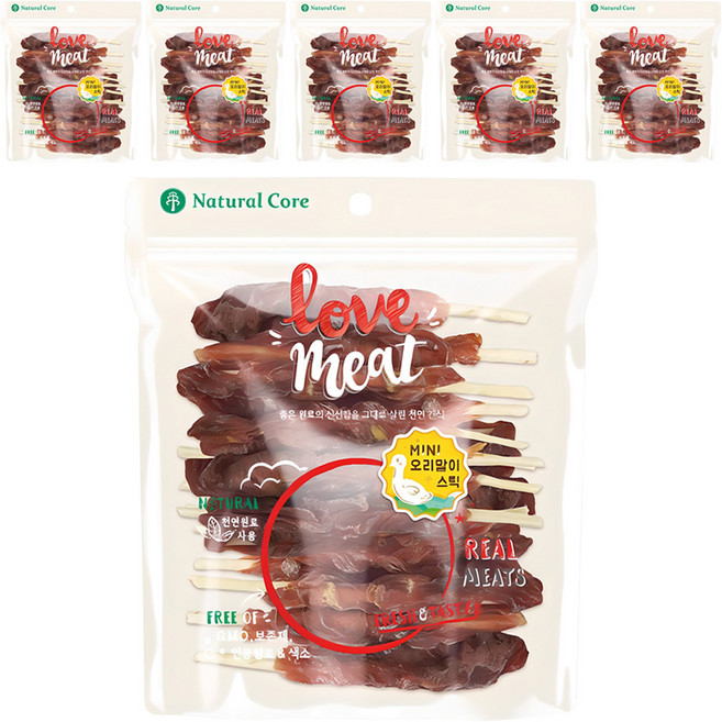 네츄럴코어 강아지 러브미트 미니 스틱 간식, 오리고기맛, 160g, 6개
