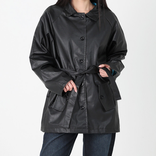 닷이프 여성용 모노 트렌치 숏 레더 자켓 O25FW1-A2194