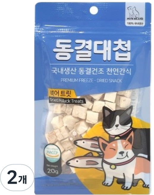 펫츠아일랜드 강아지 고양이 동결대첩 동결건조 간식, 20g, 2개, 북어