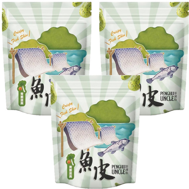 澎湖伯 風味魚皮 青蔥蛋黃, 70g, 3包