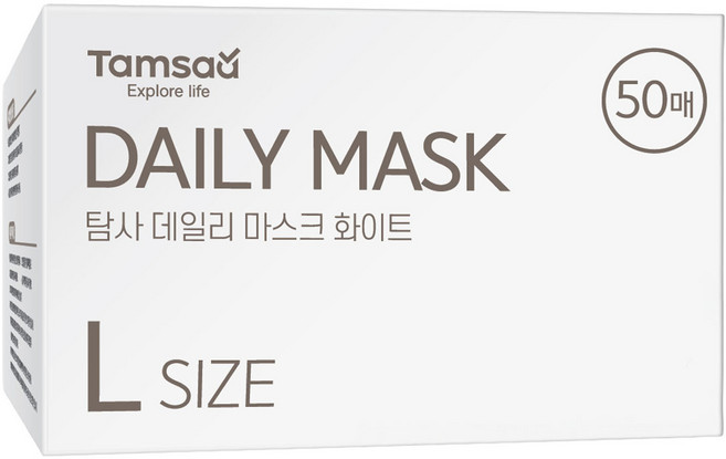 Tamsaa 每日彩色鳥嘴型口罩 大尺寸 修身款 韓國製, 50片, 1盒, 白色